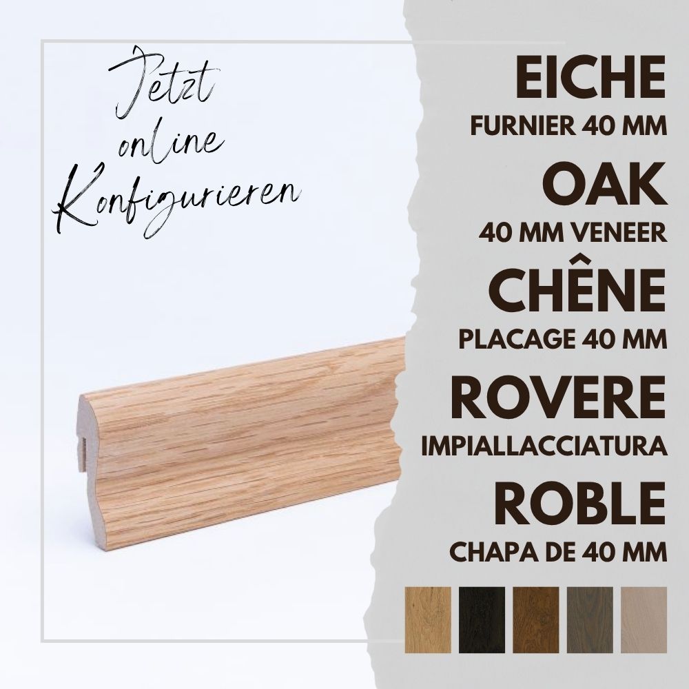 Sockelleisten-Konfigurator Echtholzfurnier Eiche Natur 40 mm