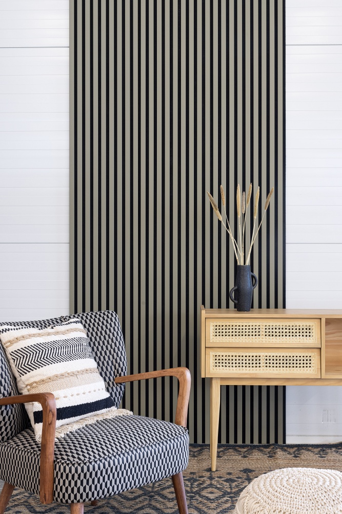 Akustikpaneel 2400 x 600 mm Olive - Akustikfilz  Schwarz - Wandverkleidung