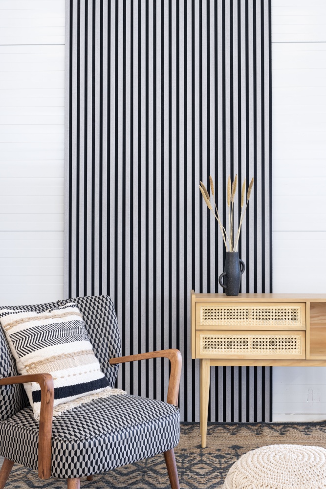 Akustikpaneel 2400 x 600 mm Beton - Akustikfilz  Schwarz - Wandverkleidung