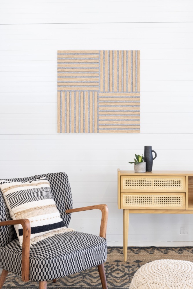 Premium Akustikpaneel 400 x 400 mm Eiche Natur - Akustikfilz Grau - Wandverkleidung