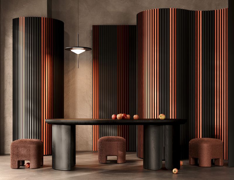 Akustikpaneel 3000 x 400 mm Kupfer - Akustikfilz  Schwarz - Wandverkleidung