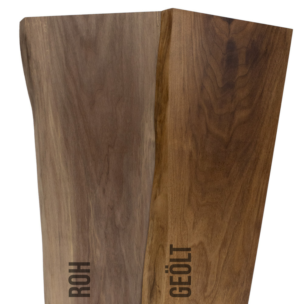 Amerikanischer Nussbaum Massivholz 25 mm einseitig Baumkante  - Tiefe 15 cm