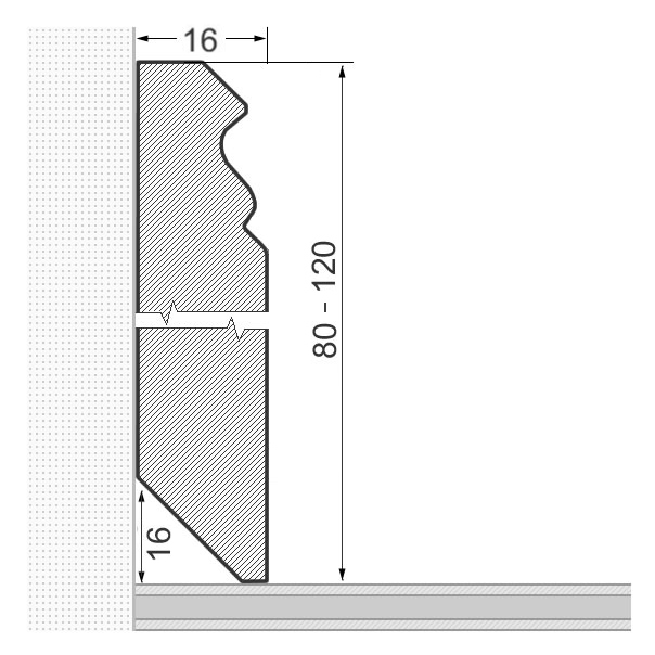 Massivholz-Sockelleiste 120x16mm Berliner Profil - Eiche lackiert