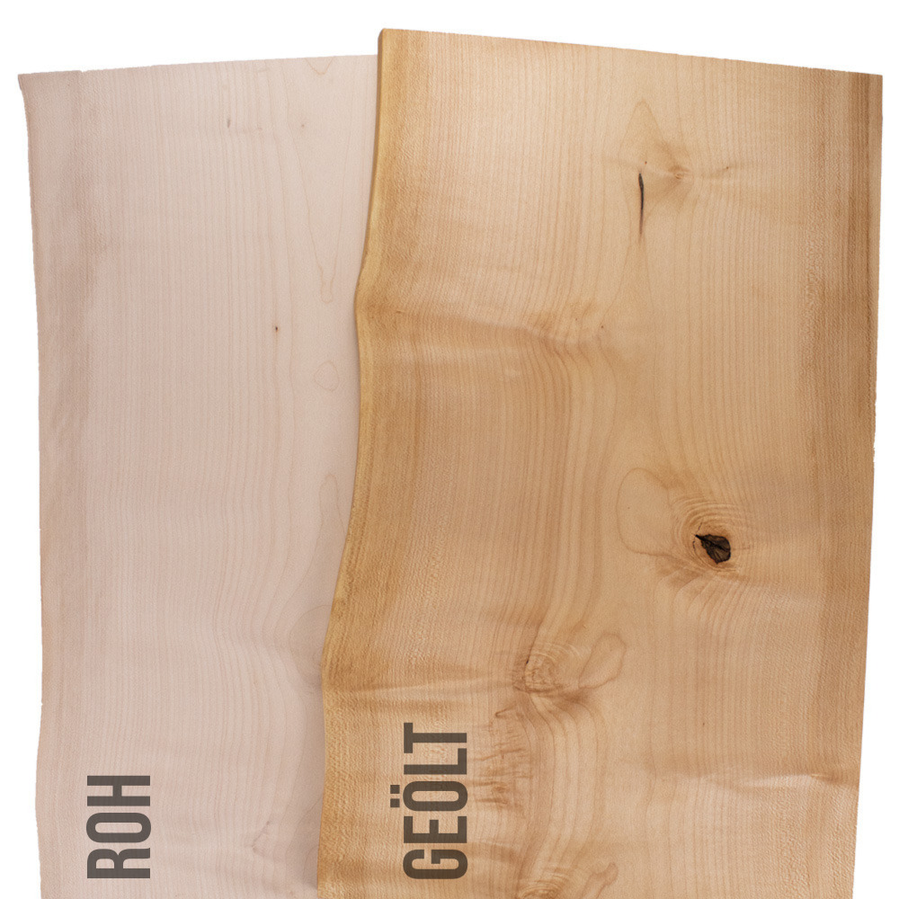 Ahorn Massivholz 25 mm einseitig Baumkante - Tiefe 15 cm