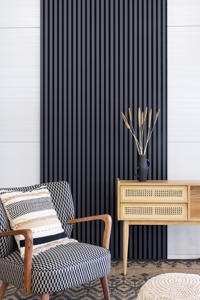 Akustikpaneel 2400 x 600 mm Grau/Anthrazit - Akustikfilz  Schwarz - Wandverkleidung