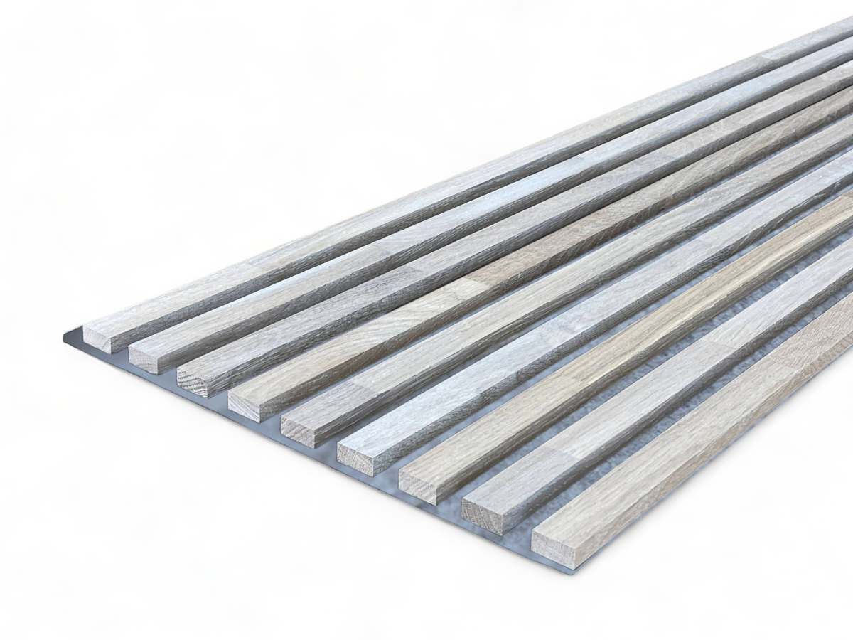 Massivholz Akustikpaneele Grau 2600 x 400 mm Eiche natur - Light White