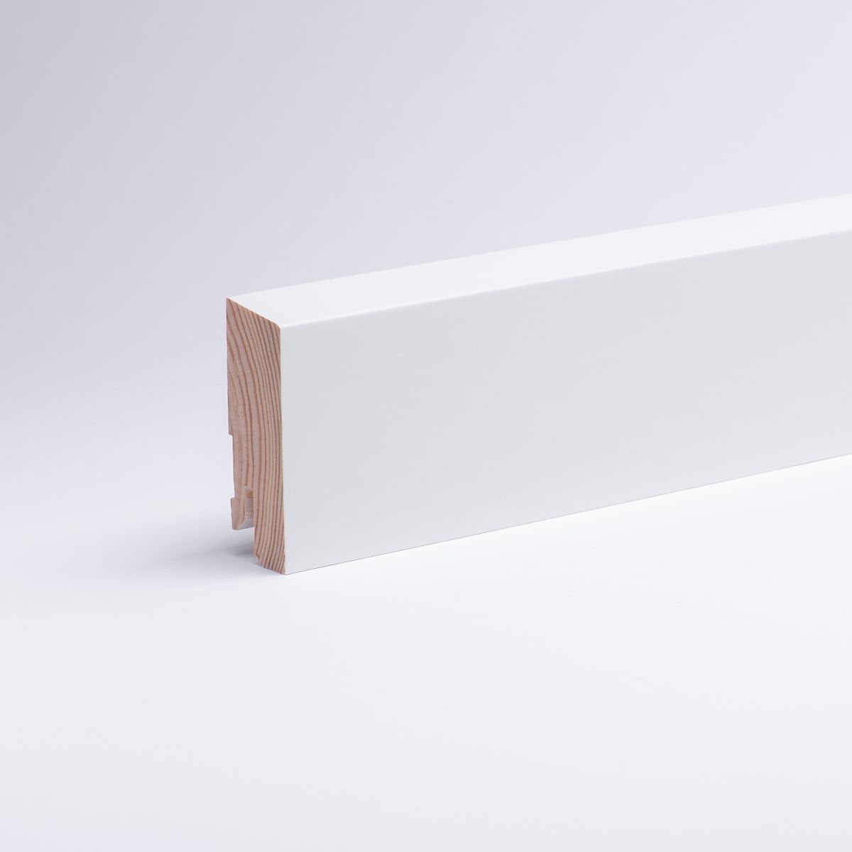 Massivholz Sockelleiste 60 mm abgeschrägt - Weiß - RAL 9010