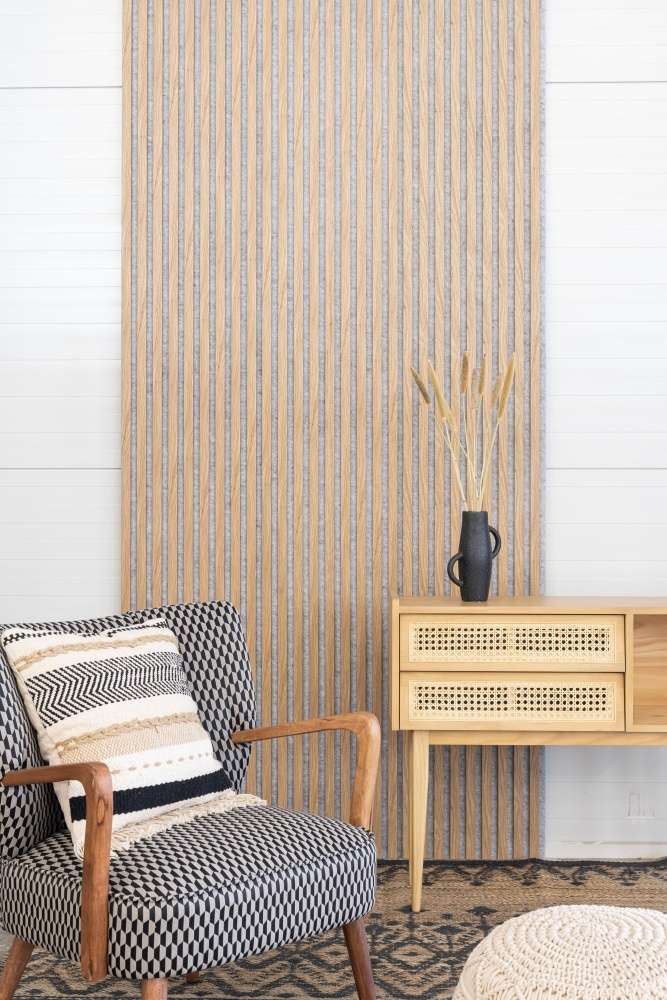 Akustikpaneel 3000 x 400 mm Eiche natur - Akustikfilz Grau - Wandverkleidung