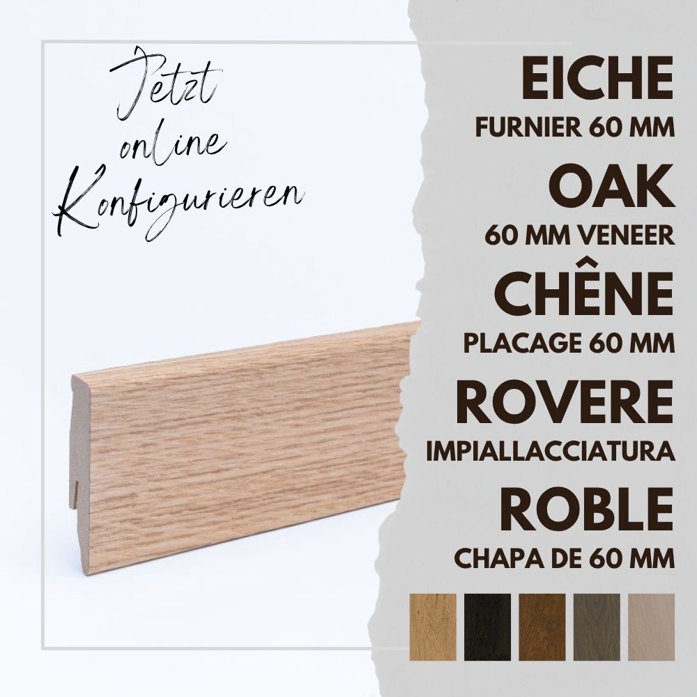 Sockelleisten-Konfigurator Echtholzfurnier Eiche Natur 60 mm